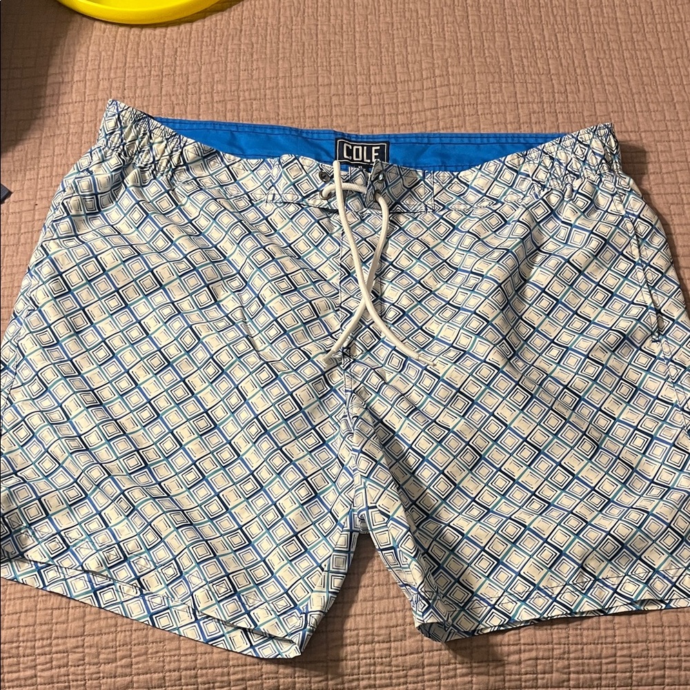 Blue and White Men's Swim Shorts COLE size XL